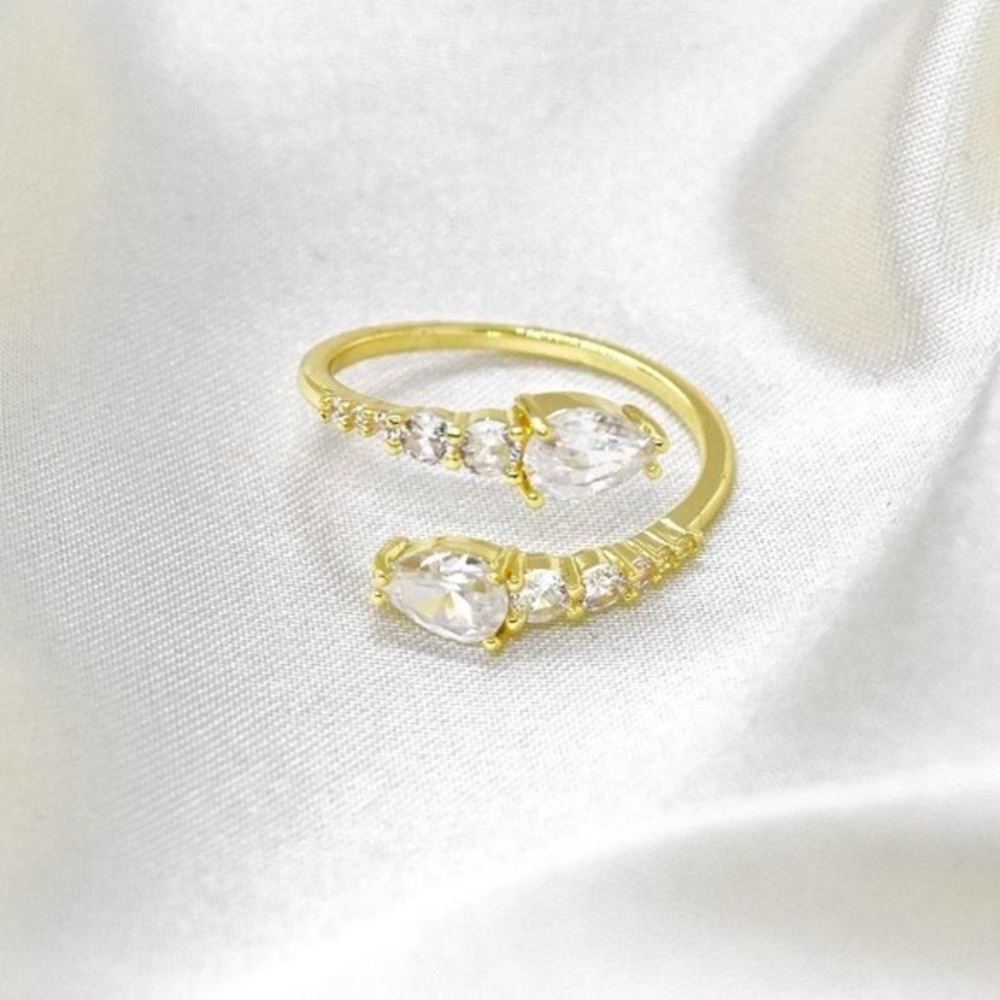 Gold Crystal Bypass Ring